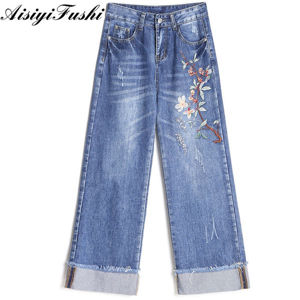 flower embroidery jeans for women wide leg pants elastic waist loose denim pants capris jeans woman casual trousers plus size, Blue
flower embroidery jeans for women wide leg pants elastic waist loose denim pants capris jeans woman casual trousers plus size, Blue