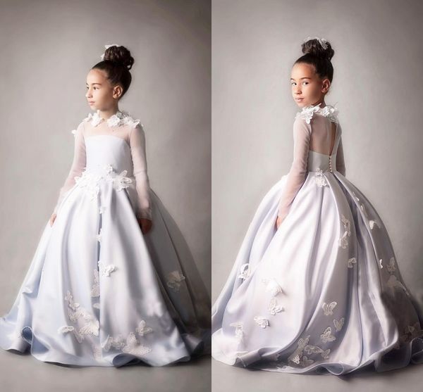 ivory sheer long sleeves lovely flower girl dresses a line satin butterfly flowers girls pageant gowns kids formal wear for weddings, White;blue
ivory sheer long sleeves lovely flower girl dresses a line satin butterfly flowers girls pageant gowns kids formal wear for weddings, White;blue