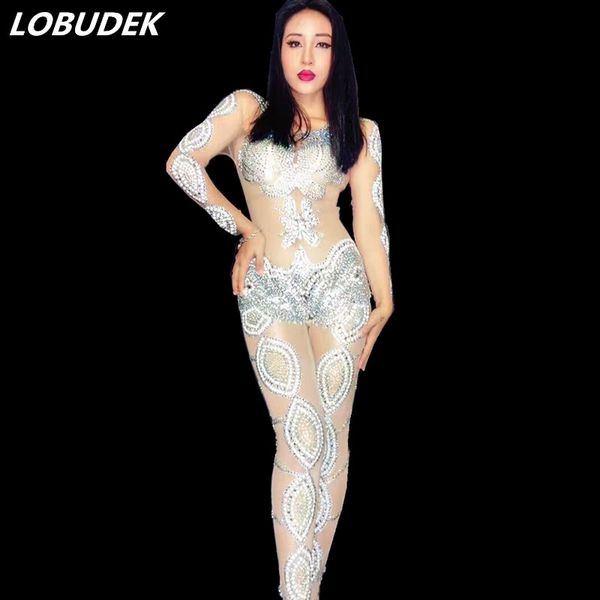 female singer stage dj ds show costumes bar dancing groups performance jumpsuit white crystals see-through jumpsuit rompers, Black;white
female singer stage dj ds show costumes bar dancing groups performance jumpsuit white crystals see-through jumpsuit rompers, Black;white