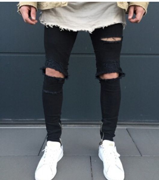 black slim hole biker jeans men motorbike draped skinny zipper design long pencil pants trousers, Blue
black slim hole biker jeans men motorbike draped skinny zipper design long pencil pants trousers, Blue