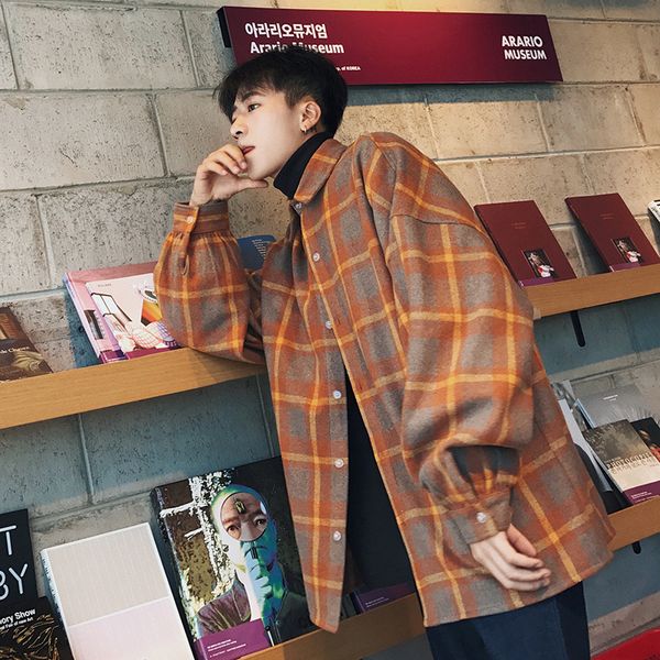 2018 men's lattice woolen material plaid printing casual coats clothes shirt french cuff brand fashion deep grey/orange shirts, White;black
2018 men's lattice woolen material plaid printing casual coats clothes shirt french cuff brand fashion deep grey/orange shirts, White;black