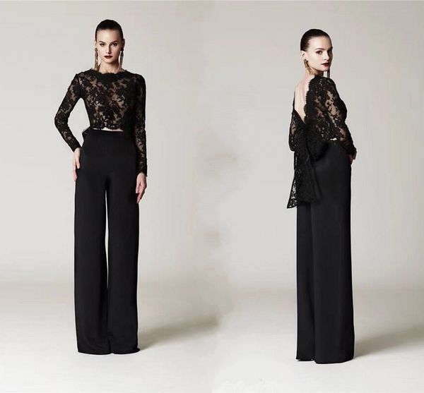 two pieces black lace formal pant suits with big bow long sleeves arabic evening gowns custom made prom party dresses hy4209, Black;red
two pieces black lace formal pant suits with big bow long sleeves arabic evening gowns custom made prom party dresses hy4209, Black;red