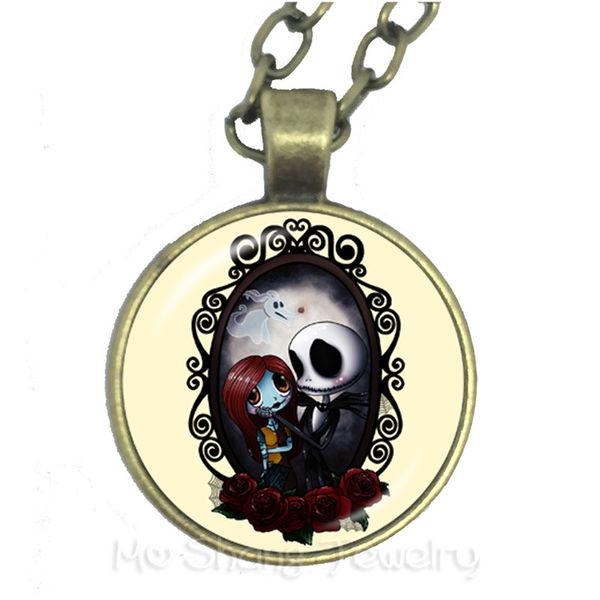 the yellow background jack skellington and sally glass cabochon fashion necklace halloween party jewelry gifts sweater chain, Silver
the yellow background jack skellington and sally glass cabochon fashion necklace halloween party jewelry gifts sweater chain, Silver