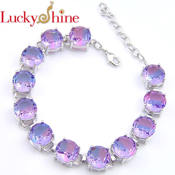 

luckyshine new classic purple bi-colored tourmaline crystal zircon gem silver chain bracelets russia australia wedding bracelets, Black