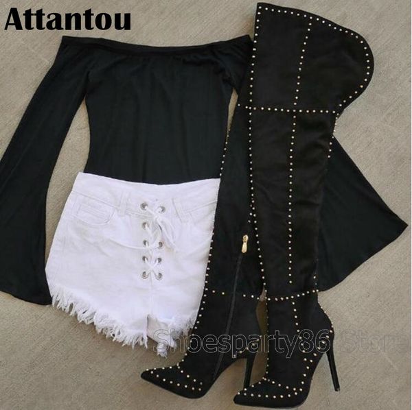 fashion designer grid pattern winter over the knee black leather boots women studded metal cones thigh high boots
fashion designer grid pattern winter over the knee black leather boots women studded metal cones thigh high boots