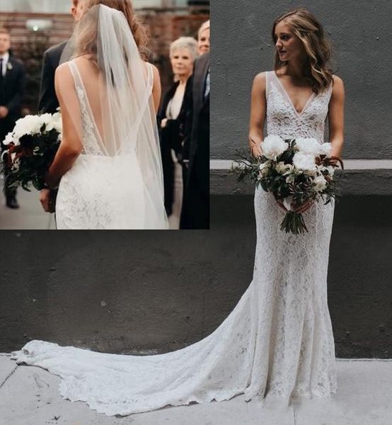 2018 stylish open back mermaid wedding dresses sleeveless full lace v neck bridal gowns court train, White
2018 stylish open back mermaid wedding dresses sleeveless full lace v neck bridal gowns court train, White