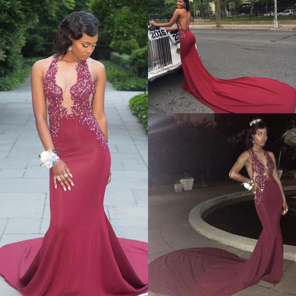 black girls burgundy mermaid prom dresses beads crystals v neck backless sweep train elegant evening formal dress vestidos de fiesta
black girls burgundy mermaid prom dresses beads crystals v neck backless sweep train elegant evening formal dress vestidos de fiesta