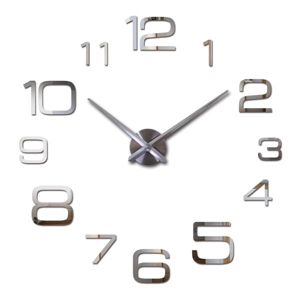 diy acrylic mirror wall clock big quartz watch reloj de pared modern clocks living room home decoration silver 3d stickers
diy acrylic mirror wall clock big quartz watch reloj de pared modern clocks living room home decoration silver 3d stickers