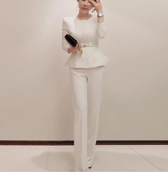 korean version of the autumn office lady new long-sleeved round neck jacket + wide-leg trousers two-piece, White
korean version of the autumn office lady new long-sleeved round neck jacket + wide-leg trousers two-piece, White