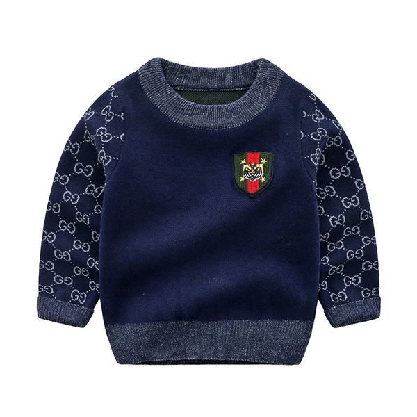 Designer Brand Wool Pullover for Kids Luxury Brand Bee Tiger Head Embroidery Sweater Autumn Winter Knitted Sweatshirt Thicken