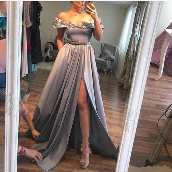 silver gray prom dresses african arabic off shoulder split long satin evening dress party gowns vestidos de fiesta, Black
silver gray prom dresses african arabic off shoulder split long satin evening dress party gowns vestidos de fiesta, Black
