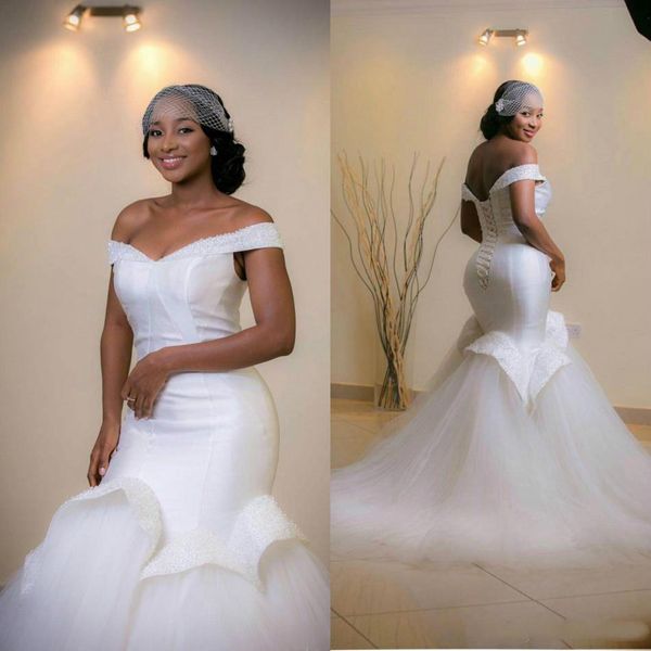 2019 elegant off houlder mermaid wedding dre e ruffle tulle hirt atin bead african bridal gown plu ize lace up
2019 elegant off houlder mermaid wedding dre e ruffle tulle hirt atin bead african bridal gown plu ize lace up