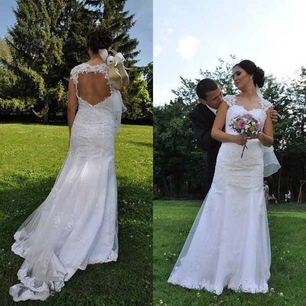 country wedding dress sweetheart lace appliques sheer shoulder open back sleeveless tulle garden beach bridal gowns sweep train, White
country wedding dress sweetheart lace appliques sheer shoulder open back sleeveless tulle garden beach bridal gowns sweep train, White