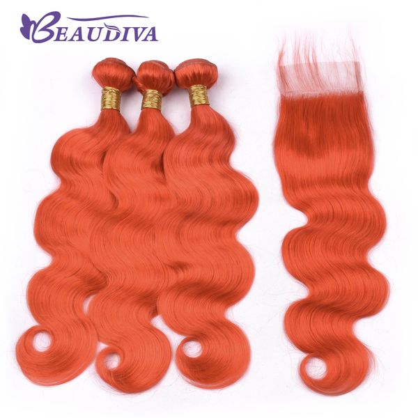 

beau diva orange body wave hair bundles with lace closure brazilian hair with closure remy human hair bundles can, Black;brown