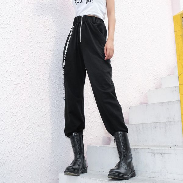 2018 women autumn sports trousers casual black zipper fly high waist leisure loose long pants p2822w07, Black;white
2018 women autumn sports trousers casual black zipper fly high waist leisure loose long pants p2822w07, Black;white