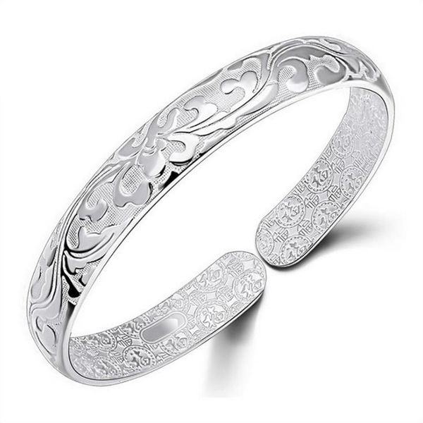 retro 925 sterling silver bangles for women lotus flower vintage silver jewelry female handmade opening 3y309, Black 
retro 925 sterling silver bangles for women lotus flower vintage silver jewelry female handmade opening 3y309, Black