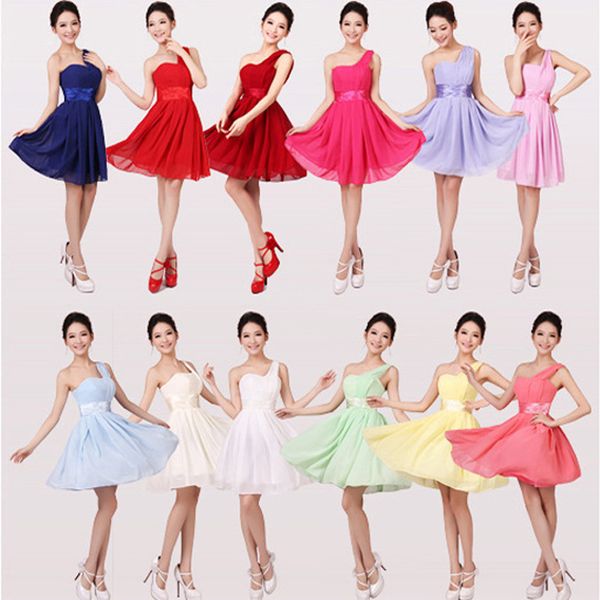 chiffon short bridesmaid dresses with satin sash 2019 one shoulder knee length party dresses, White;pink
chiffon short bridesmaid dresses with satin sash 2019 one shoulder knee length party dresses, White;pink