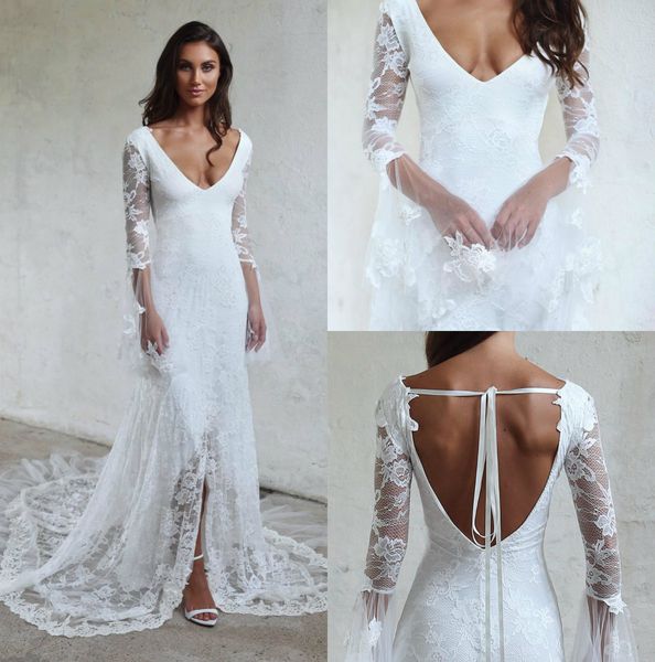 simple mermaid beach wedding dresses exquisite lace applique long sleeves v neck bridal gowns custom made boho wedding dress, White
simple mermaid beach wedding dresses exquisite lace applique long sleeves v neck bridal gowns custom made boho wedding dress, White