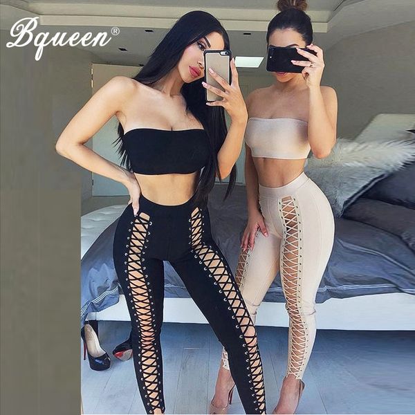 bqueen 2017 new arrival women bandage set strapless short with full length lace up pants summer autumn lady 2 piece set, White;black
bqueen 2017 new arrival women bandage set strapless short with full length lace up pants summer autumn lady 2 piece set, White;black