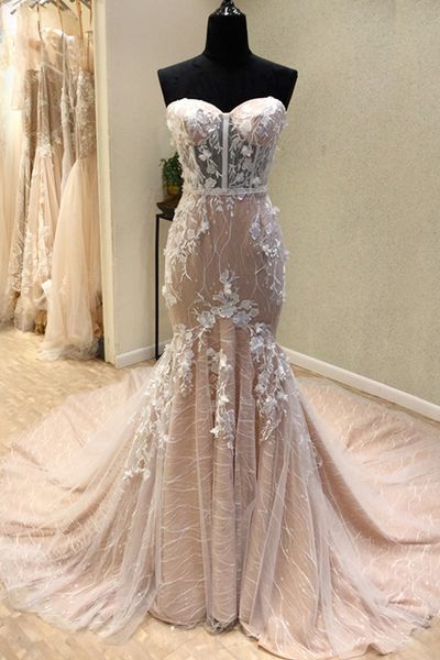 fantastic real image mermaid wedding dress see through lace new bridal gown champagne applique custom made tulle beautiful sweetheart modern, White
fantastic real image mermaid wedding dress see through lace new bridal gown champagne applique custom made tulle beautiful sweetheart modern, White