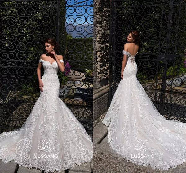 custom lace mermaid wedding dresses appliques off shoulder short sleeves lace up back beach backles wedding bridal gowns, White
custom lace mermaid wedding dresses appliques off shoulder short sleeves lace up back beach backles wedding bridal gowns, White