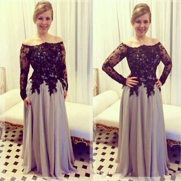 black lace gray chiffon mother of the bride dress long sleeve off shoulder floor length long women formal gowns custom size, Black;red
black lace gray chiffon mother of the bride dress long sleeve off shoulder floor length long women formal gowns custom size, Black;red