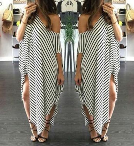 women maxi dress clothing summer dress long maxi loose dress striped batwing sleeve off-shoulder split casual beach wear plus size vestidos, Black;gray
women maxi dress clothing summer dress long maxi loose dress striped batwing sleeve off-shoulder split casual beach wear plus size vestidos, Black;gray