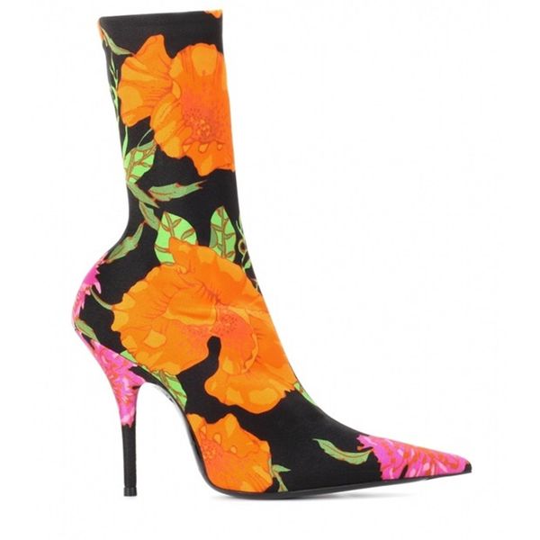 2018 new catwalk with flowers pointed high-heeled stovepipe elastic boots wild multi-color custom leather boots, Black
2018 new catwalk with flowers pointed high-heeled stovepipe elastic boots wild multi-color custom leather boots, Black