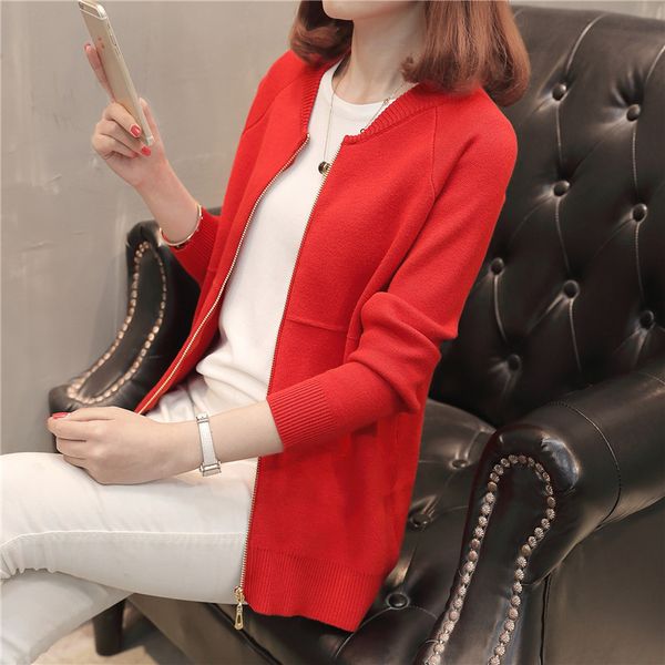 row 5) in the spring of the new product solid color sweater dress zipper unlined upper garment f2396 cardigan baseball, White;black
row 5) in the spring of the new product solid color sweater dress zipper unlined upper garment f2396 cardigan baseball, White;black
