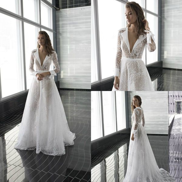 long sleeve wedding dress with bow deep v sheer neck vestido de novia a line lace wedding gowns, White
long sleeve wedding dress with bow deep v sheer neck vestido de novia a line lace wedding gowns, White