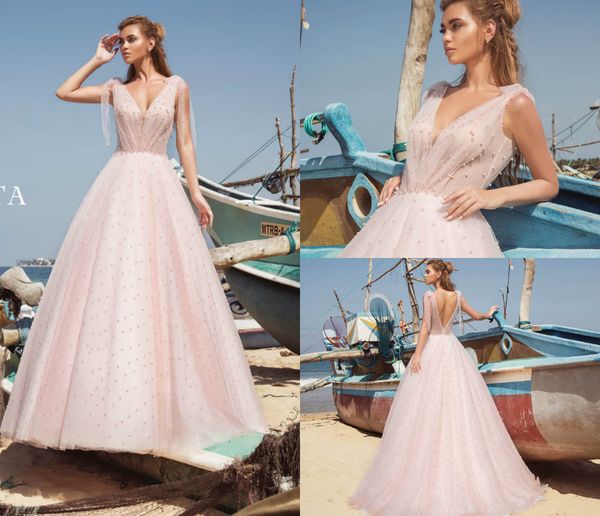 2019 a line boho bohemian wedding v neck pearls pink tulle backless sweep train boho wedding gowns custom made bridal dress, White
2019 a line boho bohemian wedding v neck pearls pink tulle backless sweep train boho wedding gowns custom made bridal dress, White