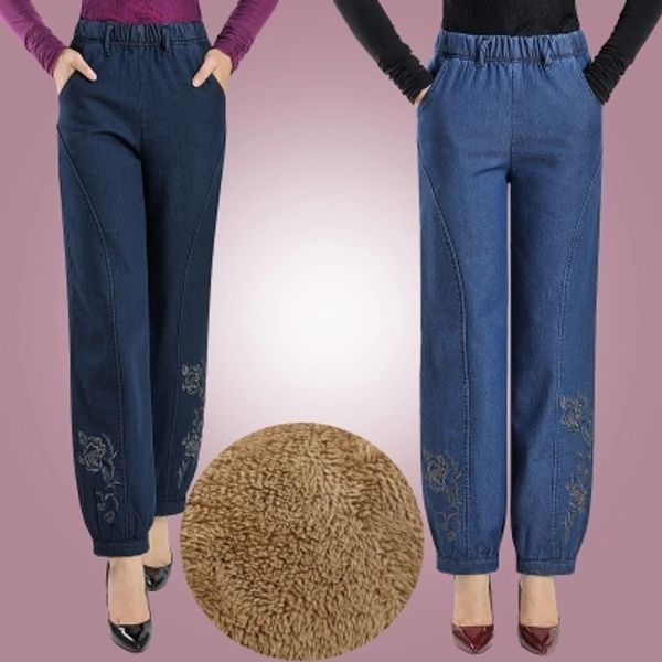 2017 winter womens fleece denim bloomers high waist plus velvet wide leg jeans pants loose embroidered denim trousers 092802, Blue
2017 winter womens fleece denim bloomers high waist plus velvet wide leg jeans pants loose embroidered denim trousers 092802, Blue