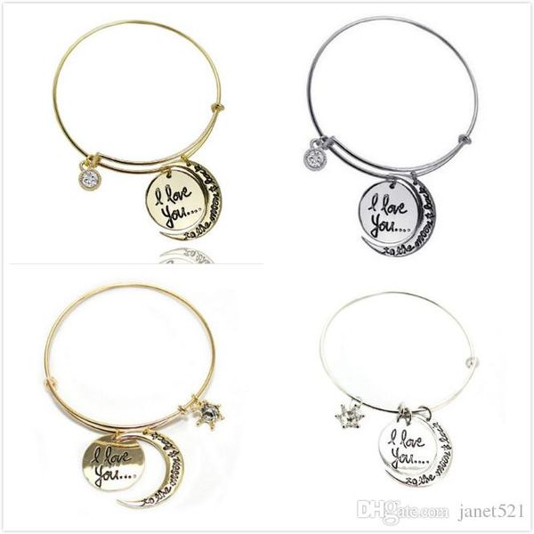 stylish expandable bracelets moon & sun i love you charm silver/gold filled extendable wire bracelet, Black
stylish expandable bracelets moon & sun i love you charm silver/gold filled extendable wire bracelet, Black