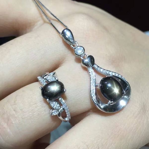 natural starlight black sapphire stone jewelry sets natural gemstone ring pendant s925 silver fashion personality leaves lute
natural starlight black sapphire stone jewelry sets natural gemstone ring pendant s925 silver fashion personality leaves lute