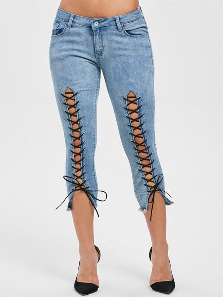 capri lace up jeans female 2017 middle waist pants capris leggings skinny trousers women bottom five-pocket metal grommets, Blue
capri lace up jeans female 2017 middle waist pants capris leggings skinny trousers women bottom five-pocket metal grommets, Blue