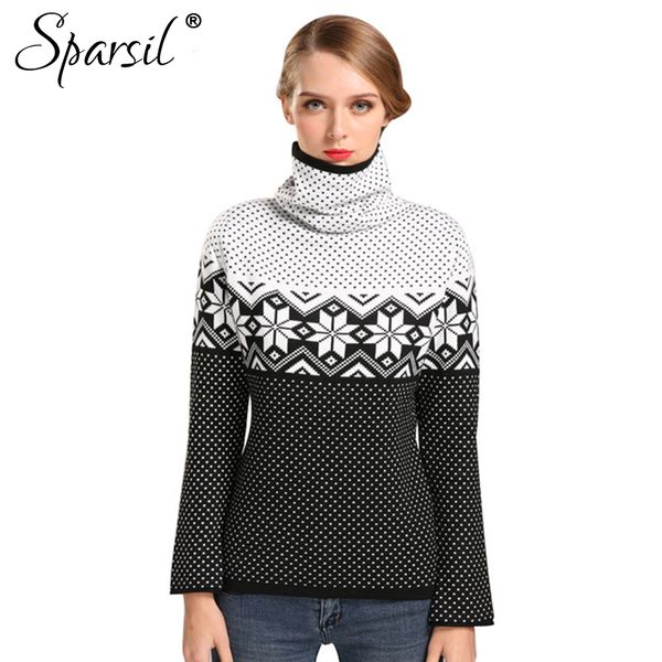 sparsil women wool cashmere thick sweater christams winter female turtleneck printed knitted pullovers all match slim sweaters, White;black
sparsil women wool cashmere thick sweater christams winter female turtleneck printed knitted pullovers all match slim sweaters, White;black