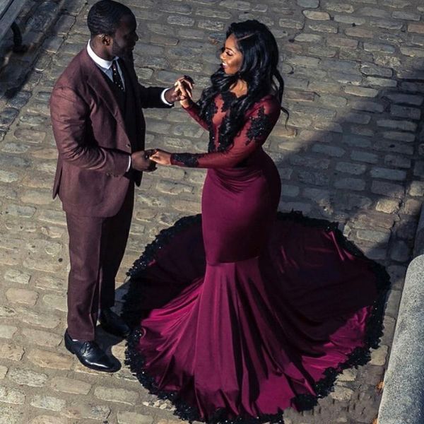 south african burgundy prom dresses sheer long sleeves with black lace appliques mermaid party dress 2018 evening gowns vestidos de fiesta
south african burgundy prom dresses sheer long sleeves with black lace appliques mermaid party dress 2018 evening gowns vestidos de fiesta