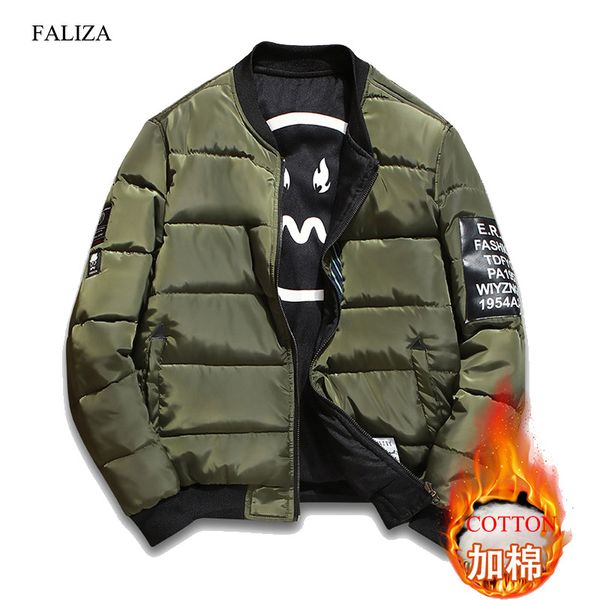 

faliza winter thick bomber jacket men pilot with patches green both side wear pilot flight army jacket outwear coat jkh, Black;brown