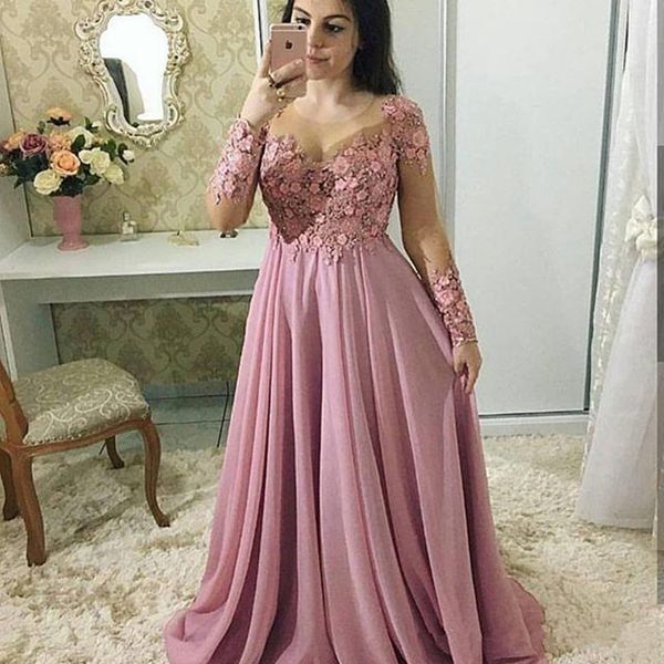 blush pink long sleeve prom dresses with 3d flora appliques chiffon a line formal evening gowns special occasion dress, Black
blush pink long sleeve prom dresses with 3d flora appliques chiffon a line formal evening gowns special occasion dress, Black