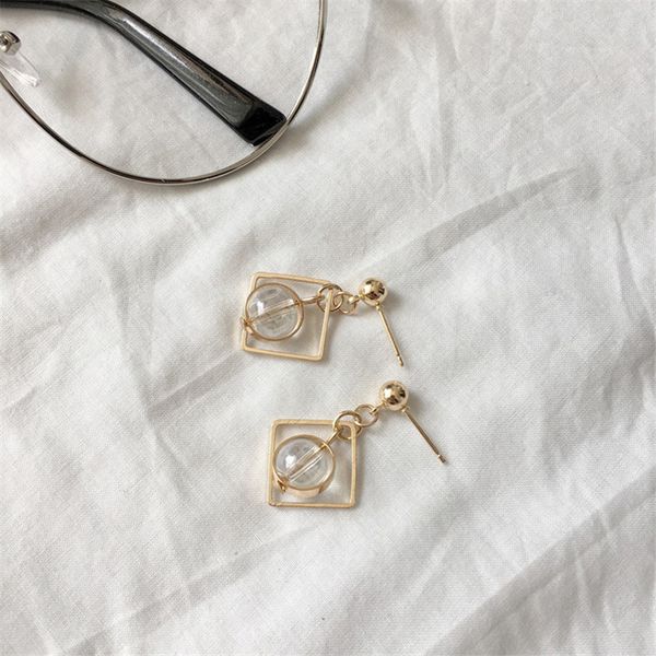 korean fashion jewelry personality transparent women glass geometric earrings round square drop earring ear rings, Golden 
korean fashion jewelry personality transparent women glass geometric earrings round square drop earring ear rings, Golden