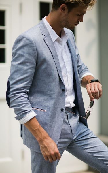 blue linen men suits 2018 wedding summer prom wear elbow patches slim fit men blazers handsome groom tuxedos 2 pieces jacket+pants, Black;gray
blue linen men suits 2018 wedding summer prom wear elbow patches slim fit men blazers handsome groom tuxedos 2 pieces jacket+pants, Black;gray