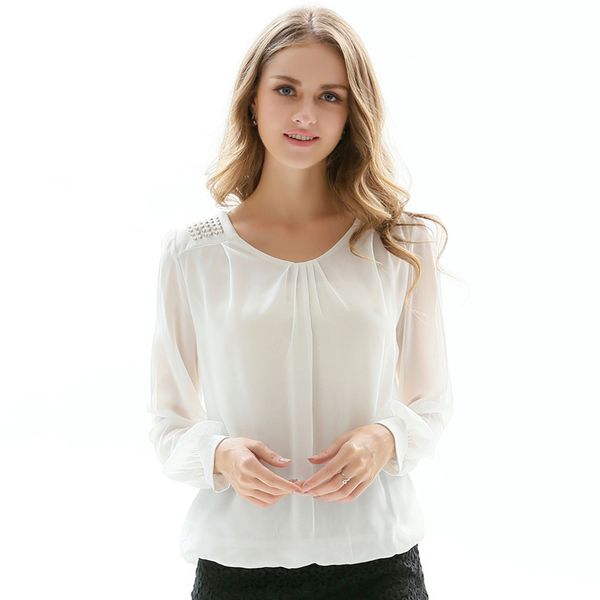 fashion beading lantern sleeve pleated blouse spring women pure color o neck loose female plus size white black basic shirt
fashion beading lantern sleeve pleated blouse spring women pure color o neck loose female plus size white black basic shirt