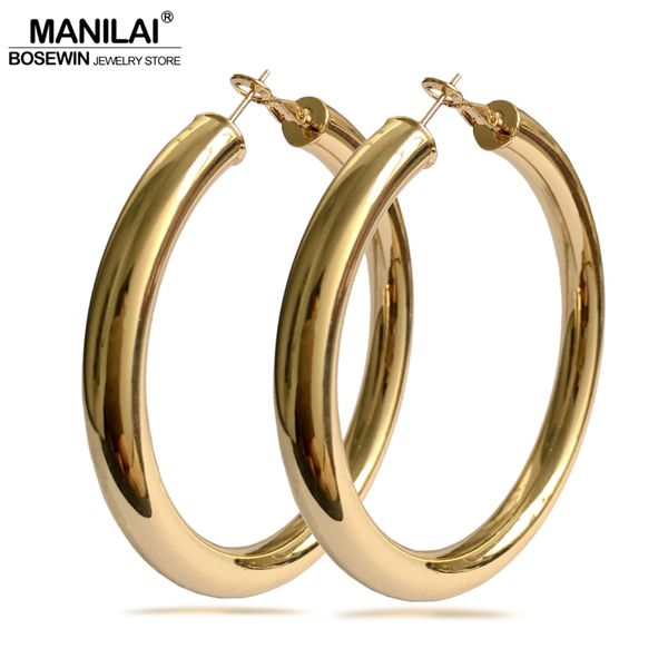 

manilai classic 70mm diameter wide copper big hoop earrings fashion jewelry statement earrings for women 2018 brincos punk, Golden;silver