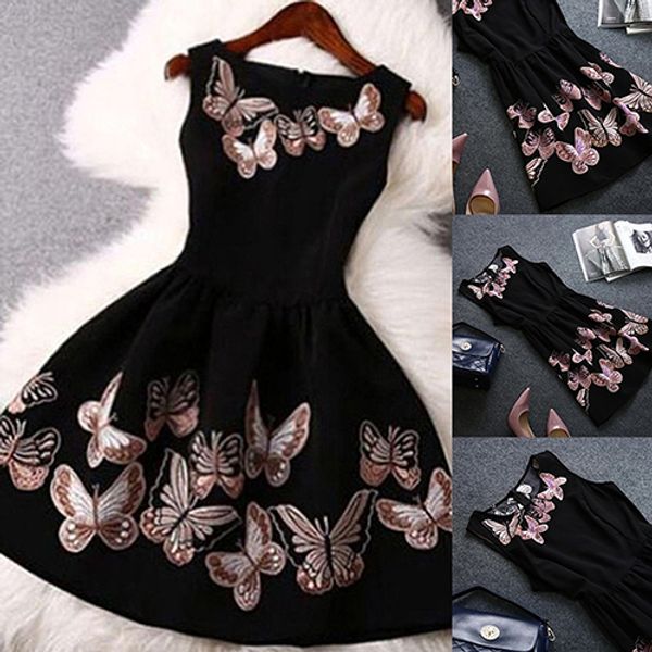 women's fashion butterfly print round neck summer sleeveless big swing dress new arrival, White;black
women's fashion butterfly print round neck summer sleeveless big swing dress new arrival, White;black
