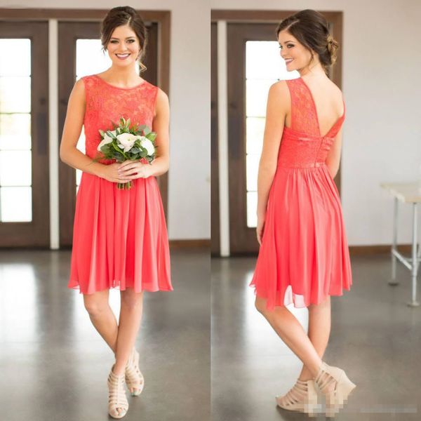 coral short lace country bridesmaids dresses sheer jewel neck wedding guest dress knee length pleated chiffon maid of honor gowns, White;pink
coral short lace country bridesmaids dresses sheer jewel neck wedding guest dress knee length pleated chiffon maid of honor gowns, White;pink