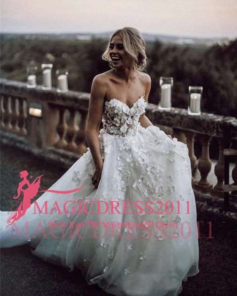 2019 line sweetheart wedding dresses with 3d flora appliques sweep train country bridal gown custom made wedding gowns custom made, White 
2019 line sweetheart wedding dresses with 3d flora appliques sweep train country bridal gown custom made wedding gowns custom made, White