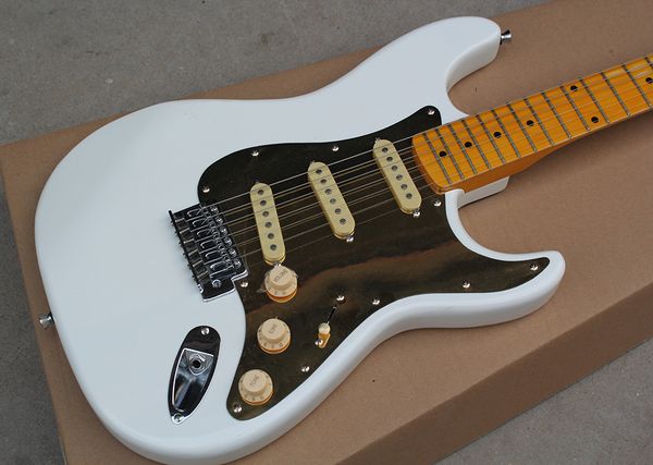 factory custom white body electric guitar with gold pickguard,,yellow maple fingerboard,offer customized
factory custom white body electric guitar with gold pickguard,,yellow maple fingerboard,offer customized