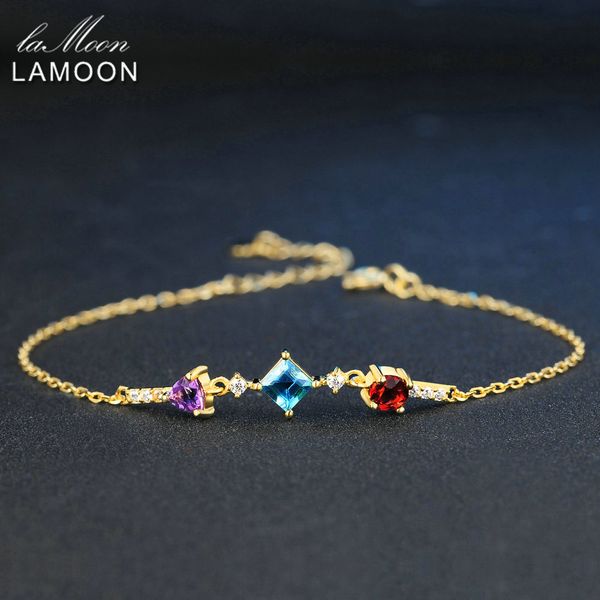 

lamoon 4mm purple amethyst red garnet blue 925 sterling silver jewelry s925 charm bracelet lmhi027, Golden;silver