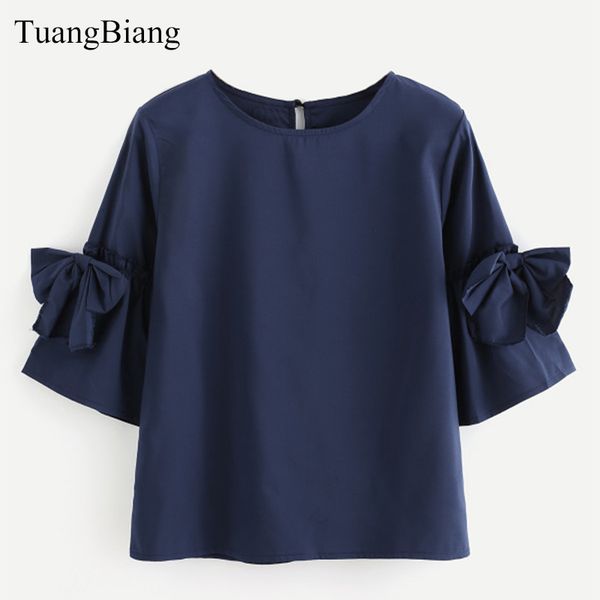 2018 spring new bow half sleeve female chiffon blouse o-neck solid color women soft shirts summer european style short, White
2018 spring new bow half sleeve female chiffon blouse o-neck solid color women soft shirts summer european style short, White