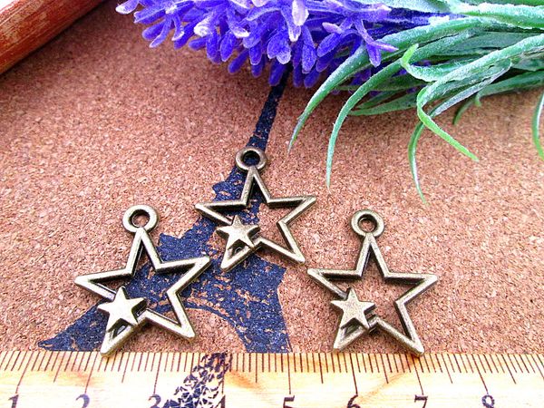 36pcs 22*28mm antique bronze star charm star with a small star charms pendants, Bronze;silver
36pcs 22*28mm antique bronze star charm star with a small star charms pendants, Bronze;silver